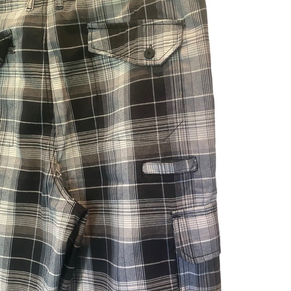 Silver Point men's size 34 plaid black white gray cargo shorts baggy pockets - Picture 5 of 6
